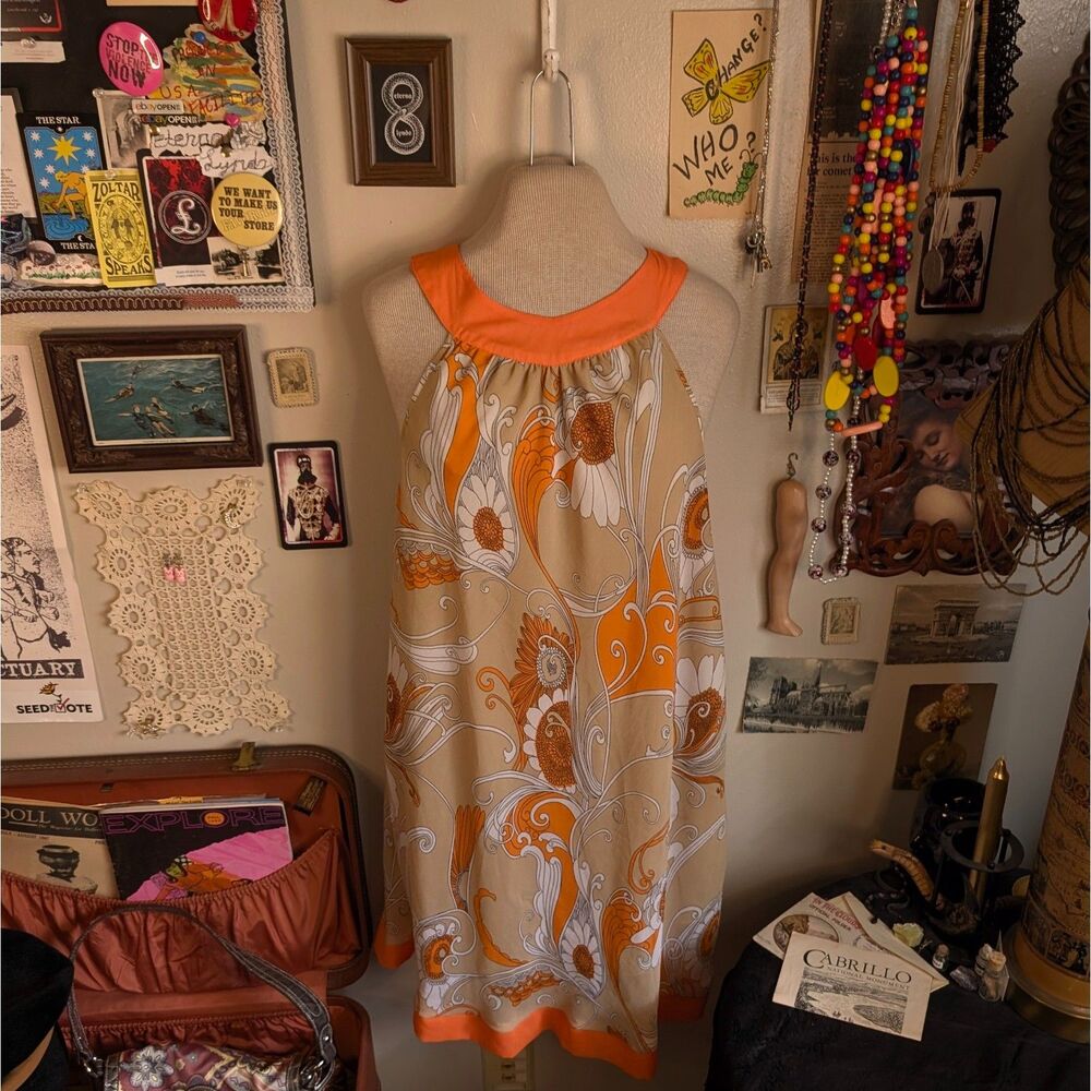 Floral Sleeveless Halter Blouse Women's 18W 1X/2XL Orange